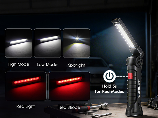 rechargeable folding work light with five lighting modes