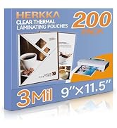 HERKKA 200 Pack Laminating Sheets, Holds 8.5 x 11 Inch Sheets, 3 Mil Clear Thermal Laminating Pou...