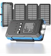 Kepswin Solar Charger Power Bank 49800mAh with 4 Built-in Cables & 3 Foldable Panels, PD22.5W Fas...