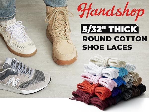Handshop 2 pairs round cotton 4mm thick shoe laces for sneakers