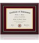 ELSKER&HOME 8.5x11 Certificate Frame - Solid Wood - Wide Molding - Luxury Red Velvet Mat - Semi-t...