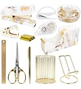 Office Desk Accessories Supplies - 13 Pcs Women Gold Marble Desk Decor Set, Cute Aesthetic Office...