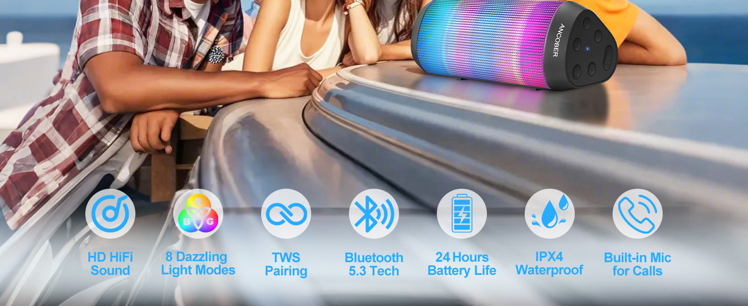 RGB LED Light HD Sound Wireless Portable Bluetooth Speaker