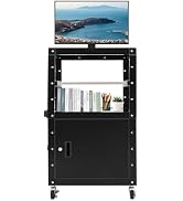 AV Cart, Height Adjustable 31-43in Computer Cart with Wheels, 77lbs Capacity with Lockable Cabine...