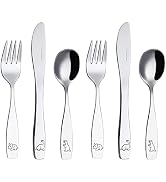 Exzact Kids Children Flatware 6 pcs Stainless Steel Dishwasher Safe | 24M Silverware Mirror Polis...