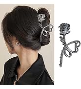 Flower Hair Clips Metal Black Hair Claw Clip No-slip Large Heart Hair Catch Barrette Jaw Clips Bl...