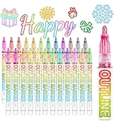Shimmer Markers Double Line Outline Markers, 24 Colors Squiggles Shimmer Outline Markers Set, Aes...