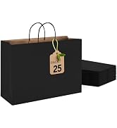 MESHA Large Black Paper Bags with Handles 16x6x12 Inch 25 Pack Paper Shopping Bags Large Gift Bag...