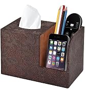 PU Leather Tissue Box Cover Square Tissue Holder Tissues Box Organizer with 2 Compartment,Remote ...