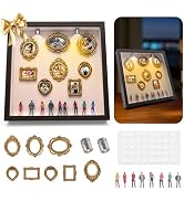 YunPuff DIY Mini Museum Shadow Box Frame with Figurines & Spotlights – Gold Frame, Keepsake Gift ...