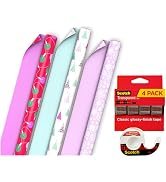 Scotch Transparent Tape and Hallmark Christmas Wrapping Paper Rolls (4 Rolls of Tape with Set of ...