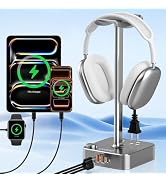 Headphone Stand with PD Fast Charger & QC3.0,Gaming Headset Holder with 3 USB Ports 2 AC Outlets ...
