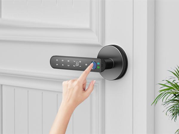 Interior keypad door knob Fingerprint Unlock