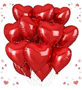 Red Heart Balloons, 18 Inch Red Heart Foil Shape Balloon, 12PCS Large Love Foil Helium Romantic B...