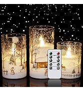 Eldnacele Snowman Glass Flameless Candles with Remote Timer Battery Operated Flickering LED Pilla...