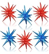 Blue Red Star Balloons, 22 Inch Foil Explosion Star Balloons, Large Spike Balloons Star Cone Ball...