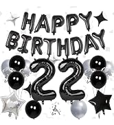 32 Inch 22 Balloon Number, Happy Birthday Balloon Banner 16 Inch Mylar Foil Letters Balloon Silve...