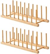 Worthyeah Bamboo Dish Drying Rack-2 PCS Pot Lid Plate Rack Organizer Holder for Cabinet-Cutting B...