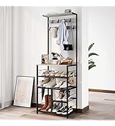 GiftGo Vintage Large 5-Tier Hall Tree with Console Table Entryway Coat Rack Freestanding Shoes Ra...