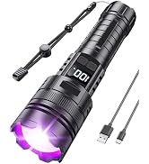 Flashlight Rechargeable with UV Light and White Light, 365NM Blacklight and High lumens White Lig...