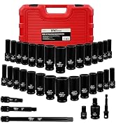 YIYITOOLS Impact Socket Set, 1/2 Inch Socket Set, SAE 3/8 to 1-1/4 inch and Metric 10-24mm with E...
