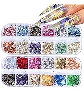SONGJIE 24 Grid Holographic Nail Art Foil Flakes, 3D Glitter Decoration Holographic Aluminum Nail...
