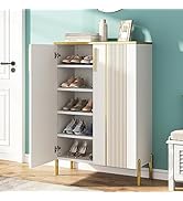 Tribesigns Shoe Cabinet with Doors, 6-Tier Shoe Storage Cabinet with Adjustable Shelves, Wooden S...