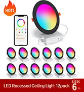 SikSog Black Smart Recessed Lighting 6 Inch RGBCW Color Changing 16W LED Downlight with Junction ...