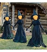 NEROSUN Halloween Decorations, 4 FT Set of 3 Light Up Witches Holding Hands Witches with Stakes, ...