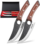 Huusk Viking Knife Set of 2, Japanese Butcher Knife Set for Meat Cutting, Hand Forged Boning Knif...