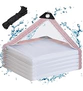 Clear Waterproof Tarp with Grommets 8x10ft,Heavy Duty Clear Vinyl Plastic Tarps for Winter Outdoo...
