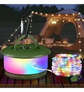 Bylitodt Camping String Lights, Retractable 32.8ft RGB Flash Lamp, Rechargeable Fairy LED Rope Li...