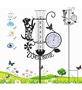 Rain Gauge Outdoor with Thermometer, 7" Capacity Detachable Rain Gauges Outdoors Best Rated with ...
