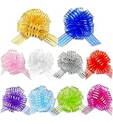 FQTANJU 10 Pieces Pull Bow Mixed Color Large Organza Pull Bows Gift Wrapping Pull Bow with Ribbon...