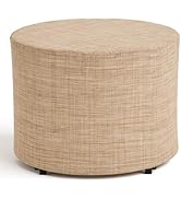 Outdoor Round Ottoman, All Weather Outdoor Foot Stool with Supportive Textliene and Metal Frame, ...