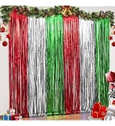 LOLStar Christmas 3.3 x 6.6ft Foil Fringe Curtains Red Silver Green 3 Pack | Tinsel Metallic, Pho...