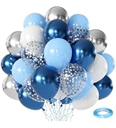 Blue White Silver Balloons Set,50 Pcs 12 Inch Light Metallic Blue Sliver Balloon Navy Dark Royal ...