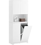 SoBuy Double Tilt Out Laundry Hamper Cabinet, Tall Bathroom Storage Cabinet with Adjustable Shelv...