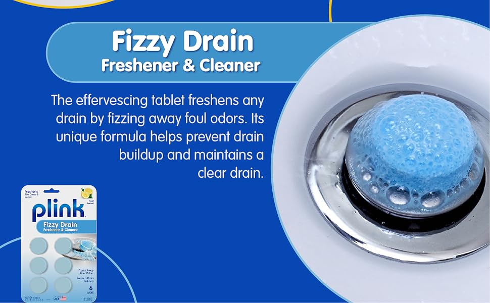 Plink Fizzy Drain Freshener & Cleaner freshens any drain, prevents buildup & maintains a clear drain