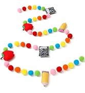 JarThenaAMCS Back to School Felt Banner Colorful Pompom Ball Garland | Pencil Apples Notebook Des...