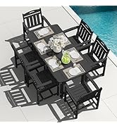 SUUNYN HDPE Outdoor Dining Set, Patio Table and Chairs Set, All-Weather 7-Piece Outside Table and...