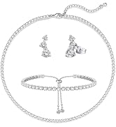 Tatibana Crystal Wedding Jewelry Set, Silver Necklace Earrings Bracelet Crystal Bridal Wedding Je...