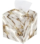 PRESSINART White Gold Marble Tissue Box Cover Square Tissue Box Cover, Marble Modern Facial Paper...