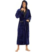 iniber Mens Hooded Robe, Soft Lightweight Plush Robes for Men, Warm Long Fleece Men's Bathrobe wi...