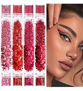 GABOX 8 Jars Ruby Red Cosmetic Chunky Glitter Set, Holographic Body Nail Resin Glitter Fine Powde...