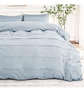 NEXHOME PRO 100% Washed Cotton Duvet Cover Twin Size, Pleated Duvet Cover Set Light Blue, 2 Piece...
