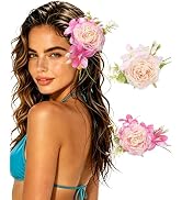 2 Pcs Hawaiian Flower Hair Clips for Women, Artificial Hair Accessories | for Beach Vacation, Boh...
