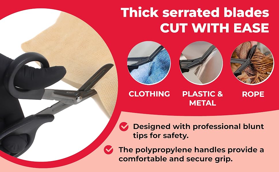 thick serrated blades cut with ease