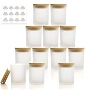 GLATABAM 7 OZ Candle Jars 12 Pack - Bulk Glass Candle Making Jars with Bamboo Lids & Labels, Heat...