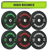HANDBODE 2-Inch Bumper Plates High Bounce, Olympic Weight Plate Set 45/100/160/190/260/300lb, Bar...